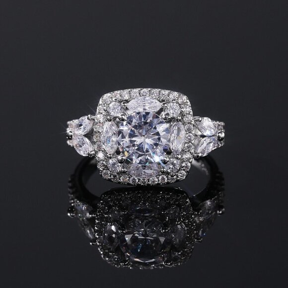 💥SHINY ROUND CZ SQUARE 925 STERLING SILVER LUXURY WEDDING RINGS FOR WOMEN, L053 - Picture 5 of 7